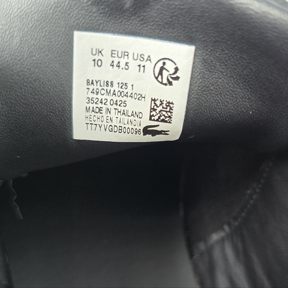 Lacoste Bayliss Black Leather Sneakers Lace Up Mens Size 11 - Picture 14 of 14